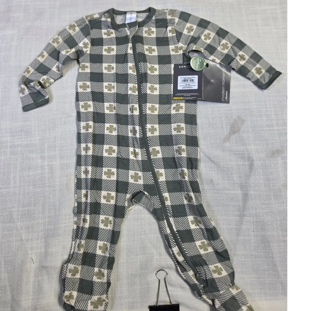 Modern Moments by Gerber Baby Shamrock Checkered Zipper Footed Sleeper 6-9M NWT